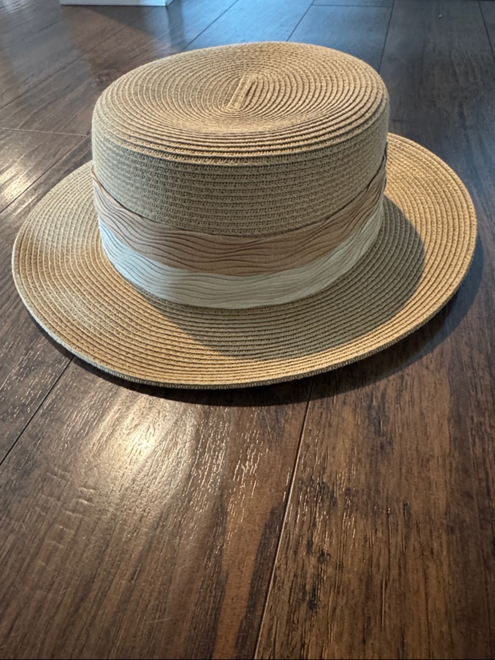 Straw Boater Hat with Two-Tone Band - Natural